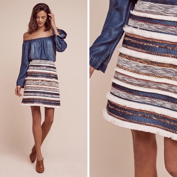 Anthropologie Bohemian Moulinette Soeurs Erine Beaded Fringe Skirt size 4 - Picture 1 of 15